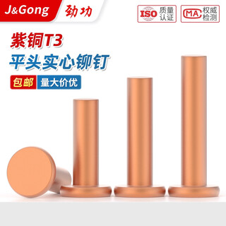 Jinggong gb109 solid copper flat head solid rivet solid copper rivet flat head rivet copper rivet m2-m5 6*25 (5 pieces)