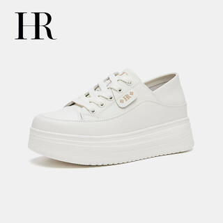 Hr helena women's shoes 2025 winter new thick sole heightening casual white shoes round toe laces comfortable and versatile white 35