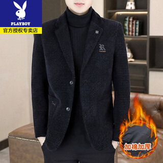 花花公子安可拉红修身型男士冬季外套新款小西装冬天厚款保暖毛呢加棉西服 D6601-深灰 L 码【115-130斤】