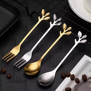 Iron islands 2 stainless steel coffee spoons, creative branch stirring spoons, cute european short-handled spoons, dessert milk tea coffee spoons, 2 coffee stirring spoons (random style)