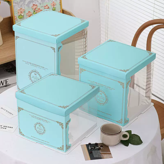 Yusenyi transparent birthday cake box packaging box internet celebrity 68 inch 1012 inch double layer heightened disposable barbie translucent blue translucent blue 12 inch single layer 34x34x18 fifty sets