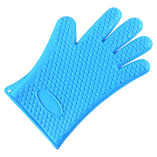 Yusenyi 130g nordic style baking anti-scalding insulation gloves kitchen oven heart-shaped five-finger microwave oven kitchen housework gloves blue 130g one piece