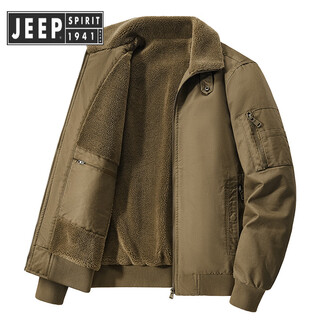 Jeep spirit jeep winter new cotton coat men's cotton jacket multi-pocket velvet thickened cotton jacket retro flight suit jacket camel (velvet) xl 130-145jin jin equals 0.5 kg