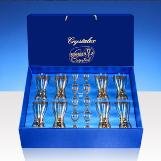 Crystal glass imported from the czech republic, high-looking transparent white wine glass and wine dispenser set, gift box for elders, marzipan white wine glass - amber colored feet - 16-piece set (8