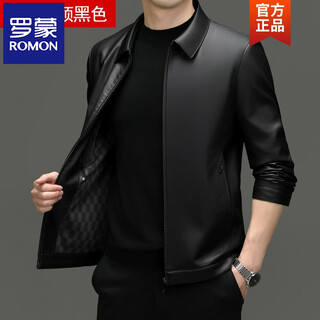 罗蒙（ROMON）皮衣男加绒加厚2025秋冬季机车绵羊皮皮夹克男皮外套爸爸装 单皮翻领黑色 3XL 190 建议175-190斤