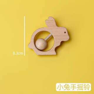 山头林村木制婴幼儿纪念玩具安抚宝宝可爱猪可爱兔摇铃婴幼儿乐器六件套 小兔手摇铃