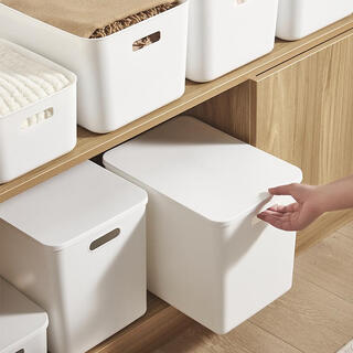 Yusenyi thickened storage box miscellaneous storage basket kitchen cabinet plastic organizer box rectangular white storage thickened medium cream white with lid