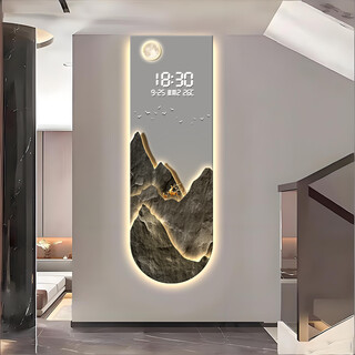 Seven painters modern style clock hanging on the wall entrance wall decoration painting led lamp light luxury perpetual calendar electronic display 2025 new model t135572 30*90 uv finely carved crystal porcelain scratch-resistant crystal surface no lamp model digital display plug-in model + uv fine carving