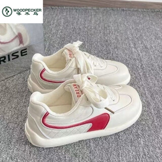 Woodpecker thick-soled platform white shoes women's height-increasing niche shoes 2026 spring new super hot versatile casual sports shoes women's beige 38