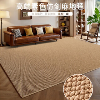 Pupan imitation sisal carpet living room 2025 new no-wash wabi-sabi antique style floor mat plain solid color bedside blanket entrance carpet camel high-end imitation sisal wear-resistant and stain-resistant imitation cat scratch 60cm*90cm