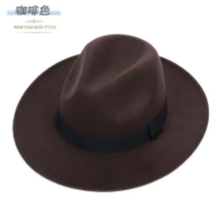Blooming shanghai xu wenqiang's same style hat, retro large-brimmed british woolen jazz hat for men and women stage performance hat, xu wenqiang's top hat - coffee, adult style (57-58cm)