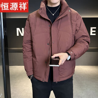 Hengyuanxiang down jacket men's winter 2026 new thickened hooded premium sense extremely cold large size high filling short jacket burgundy 4xl