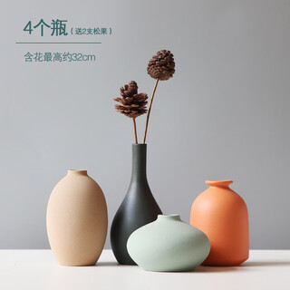 Xiaogan dried flowers home decoration ornaments morandi ceramic vases living room tv cabinet flower arrangement nordic style set of four vases (free 2 pine cones)
