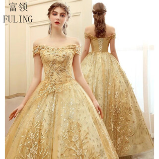 Full collar solo performance clothing women's dress high-end tutu skirt high-end evening 2026 new student vocal host performance a1 gold long. style (shiwan) skirt length 145cm m xxl (bust 96c, waist 80cm)