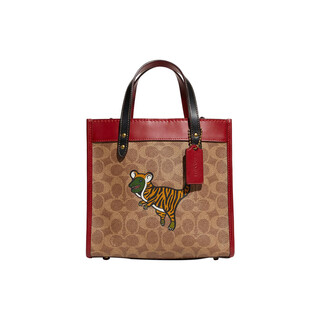 Coach field classic presbyopic tiger clothes dinosaur print canvas with leather tote bag shopping bag crossbody bag default basic pack (bag + dust bag)