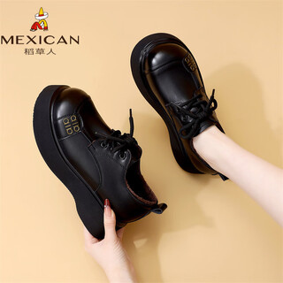 Scarecrow loafers women's 2026 new autumn and winter fashion versatile western style commuting casual warm popular retro small leather shoes black single liner 36