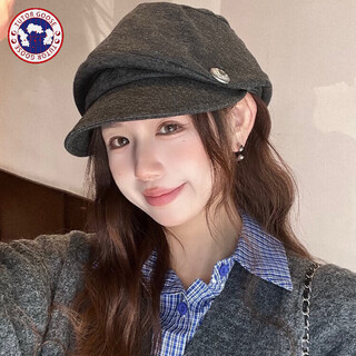 Tutorgoose yamamoto-style japanese pleated octagonal hat for women, retro, face-showing, small, big head, beret, cloud painter hat, black gray