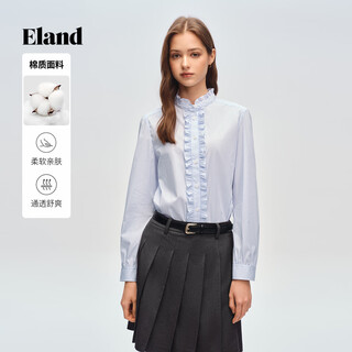 Eland shirt feminine lotus leaf collar cotton long-sleeved plaid commuting top 2026 spring new style light blue (51) l/blue s /160