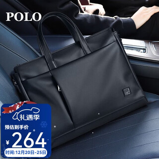 Polo briefcase soft leather men's business handbag 16-inch computer bag horizontal shoulder file bag christmas gift