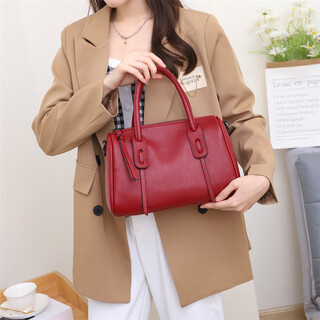 Kangaroo leather women's bag, new fashionable first-layer cowhide boston bag, versatile soft leather handbag, shoulder crossbody bag for women, burgundy