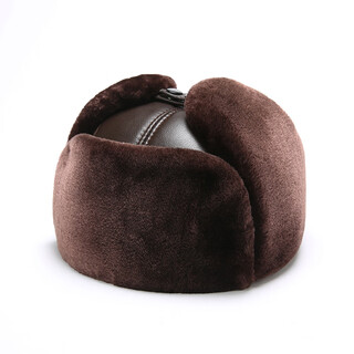 Zhuomuniao genuine leather lei feng hat for men, middle-aged and elderly dads to keep the old man warm from the cold northeast old man hat grandpa cotton winter brown cowhide 2xl (59-60)