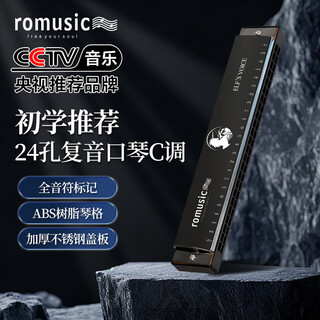 Romusic harmonica 24-hole polyphonic harmonica in c key for beginners (black) student teaching recommendation