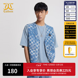 卡宾男装棋盘格牛仔马甲24夏新款宽松上衣商场同款H3243114002 蔚蓝色47 M /170/48