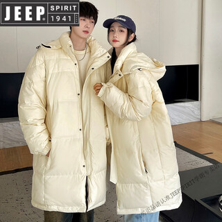 Jeep spirit northeastern super long over-the-knee couple winter new down jacket for men and women warm and thickened loose mid-length cold-proof jacket 932 goose yellow mid-length m