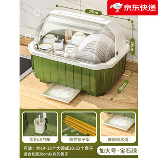 Kuiying (kuiying) dish storage rack with lid, dishware drain storage box, dish cabinet, dish rack storage box, cutlery and plate storage, extra large size - sapphire green, can hold 16 bowls___22 plates