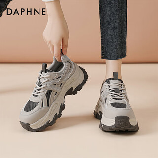 Daphne daphne thick-soled dad shoes for women plus velvet warm cotton shoes 2025 winter new versatile heightening casual platform sneakers winter gray single layer heel height 5.5cm 40 (250mm) standard size