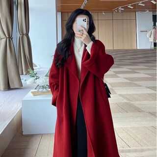 Chaxiao'a red double-sided velvet petite coat for women 2025 winter new year mid-length good-looking engagement dress coat red (double-sided woolen) with dust bag + hanger xxs fashionable and good-looking