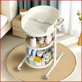 Diaper table for small children, baby care table, newborn diaper changing massage table, bathing multi-functional storage shelf, milky white plus flagship model + double-layer storage shelf + soft cushion + double bile basin + 8 gears other assembly other structures