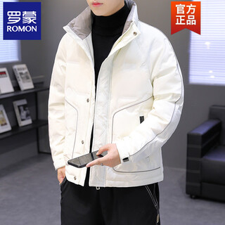 Romon white down jacket men's new winter thin and warm stand-up collar winter thickened casual short jacket white m (90-110jin jin equals 0.5 kg)