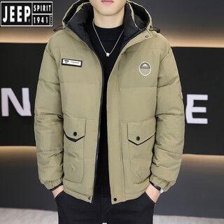 Jeep spirit men's new winter thickened cotton jacket youth hooded cotton jacket men's slim trendy short warm cotton jacket men 999 military green 2xl