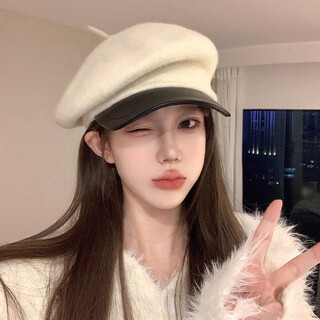 Wanjiazhen white beret women's autumn and winter versatile warm and face-friendly small octagonal hat british retro newsboy painter hat british beret main picture white