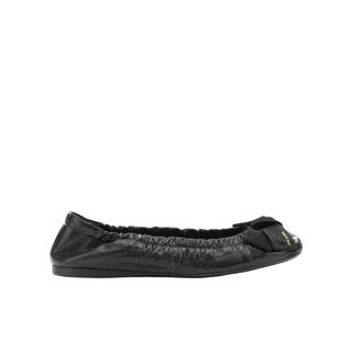 Prada women's ballet shoes soft sole lightweight comfortable anti-slip round toe fabric bow calfskin upper black 37.5