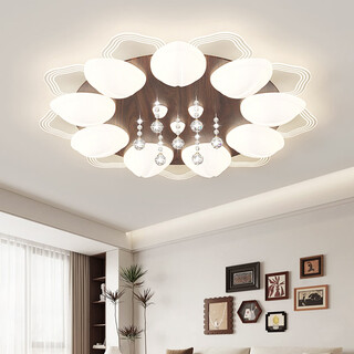 Luxurious mid-century style walnut color ceiling lamp retro cream style lighting collection 2025 living room dining room bedroom lighting 8239+9 heads walnut color 100cm+224w three-color light