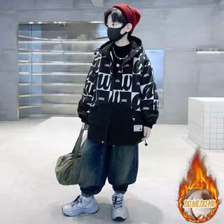 Mlb&ny trendy children's clothing, boys' winter velvet jacket, children's handsome cotton-padded jacket, medium and large children's cotton-padded jacket, boys' new cotton-padded jacket, black 120 cm, recommended height is about 110 cm