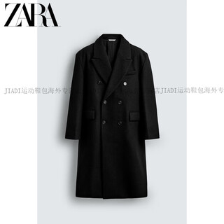 Zara2025 new winter style men's blended loose double-breasted long coat 5854306 800 official authentic black s (175/92a)