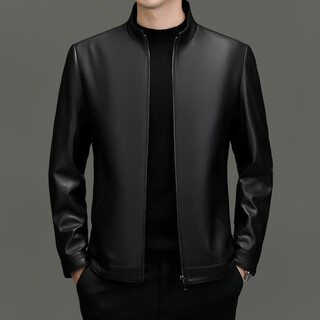 胖东来超市代购新品男士皮衣绵羊皮休闲立领外套青年简约皮夹同款 黑色+头层绵羊皮 M 170