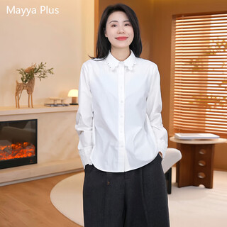 Mayya plus french stitching three-dimensional lace white shirt women's autumn and winter velvet top small shirt white s