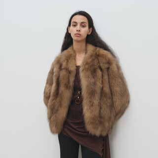 Msbeast miss beast imported blue fox fur halo-dyed v-neck short fox fur coat for women | frosty moon yingyue halo-dyed amber brown m