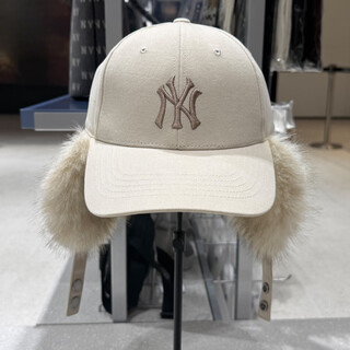 Mlb hat yankees ny embroidered winter outdoor ear protection trend fashion warm baseball cap wmv02 light beige one size adjustable