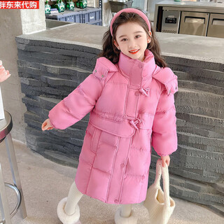 Fat donglai girls' down jacket 2023 new style winter children's knee-length white duck down baby plus fat donglai same style pink 100 cm