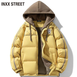 Inxx (inxx) inxx street fake two-piece hooded warm cotton coat for men and women in autumn and winter trendy brand versatile loose cotton coat, glazed yellow xs recommended 70-95jin jin equals 0.5 kg