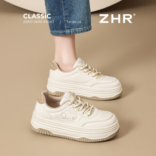 Zhr women's shoes thick-soled versatile trendy white shoes for women spring new campus style sneakers low-top women's shoes casual shoes beige 35