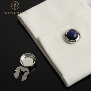 T&twenties simple no-punch cufflinks men's suit shirt buttons french men's suit shirt cuffs decorative buttons women's cuff pins kt001_deep sea blue cat's eye & silver trim-1 pair_contains 2 sleeves