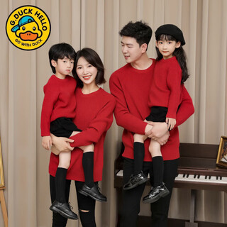 G.duck parent-child clothing 2025 new autumn and winter clothing for a family of three mother-daughter mother-child clothing red family portrait photo new year sweater sweater 170 adult l size suitable for 100-120 jin jin equals 0.5 kg, regardless of