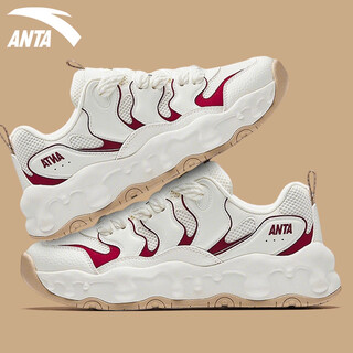 Anta (anta) toffee casual shoes for women 2026 spring new thick-soled low-cut bread shoes classic trendy sports shoes for women -1 ivory white/vermilion red 36.5