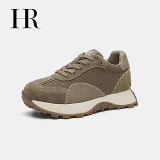 Hr helena women's shoes 2025 winter new thick-soled heightening casual sports shoes mesh laces fashionable and versatile khaki green 35
